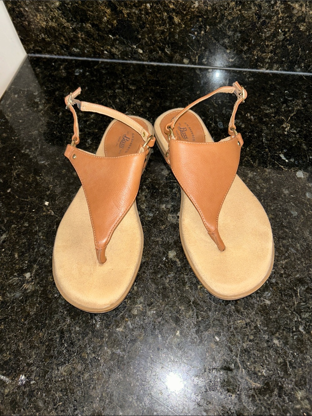 GH Bass Tan Leather T-Strap Sandals - Women's Casual Summer Flats